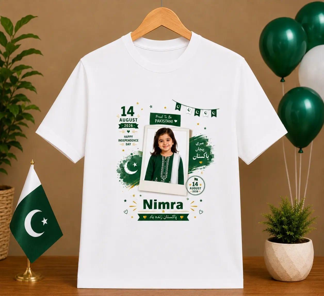 Customized Name & Photo T-Shirt for Kids | 2026 New Trending 14th August Happy Independence Day T-Shirt