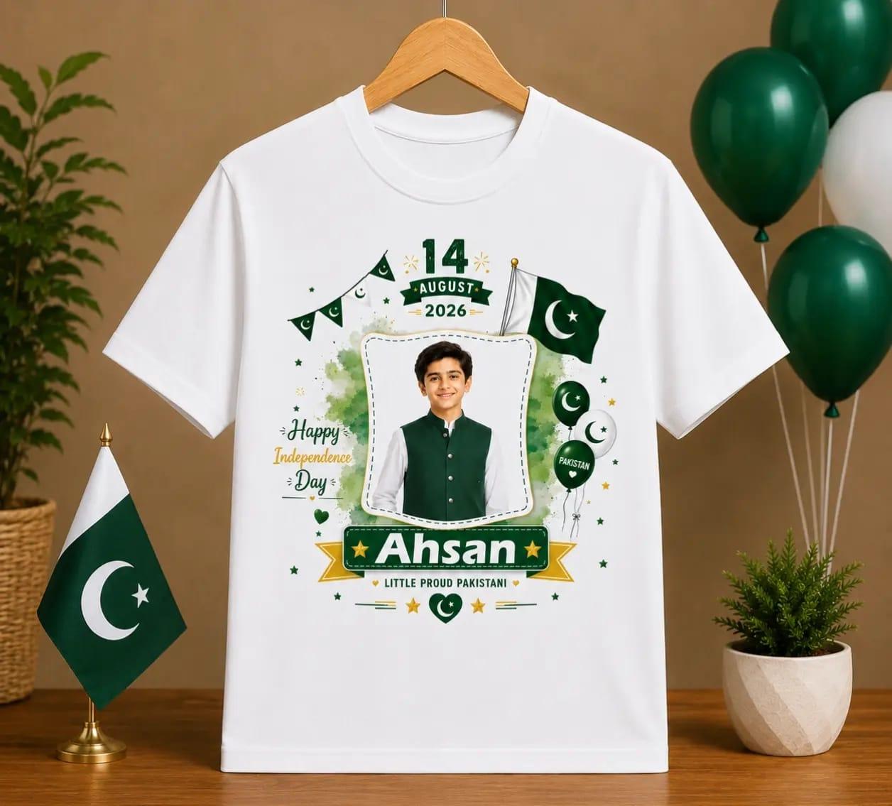 Customized Name & Photo T-Shirt for Kids | 2026 New Trending 14th August Happy Independence Day T-Shirt