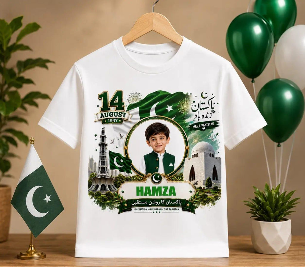Customized Name & Photo T-Shirt for Kids | 2026 New Trending 14th August Happy Independence Day T-Shirt