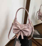 Elegant Bow Shoulder Bag with Marbled Texture - Lightweight Crossbody Purse
