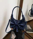 Elegant Bow Shoulder Bag with Marbled Texture - Lightweight Crossbody Purse