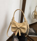 Elegant Bow Shoulder Bag with Marbled Texture - Lightweight Crossbody Purse