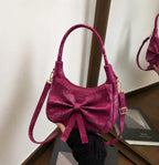 Elegant Bow Shoulder Bag with Marbled Texture - Lightweight Crossbody Purse