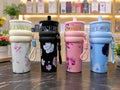 Aesthetic Floral Insulated Travel Tumbler with Straw/Water bottle/sipper, Silicone Grip & Carrying Lanyard