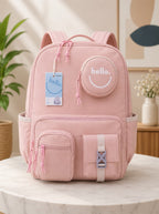 "Hello" Multi-Pocket Aesthetic School Backpack with Matching Round Coin Pouch