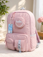 "Hello" Multi-Pocket Aesthetic School Backpack with Matching Round Coin Pouch