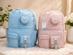 "Hello" Multi-Pocket Aesthetic School Backpack with Matching Round Coin Pouch