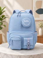 "Hello" Multi-Pocket Aesthetic School Backpack with Matching Round Coin Pouch