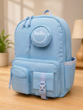"Hello" Multi-Pocket Aesthetic School Backpack with Matching Round Coin Pouch
