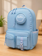 "Hello" Multi-Pocket Aesthetic School Backpack with Matching Round Coin Pouch