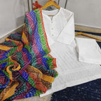 Ready to Wear Soft Cotton Sequence Embroidered Suit with Chundri Printed Chiffon Dupatta