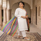 Ready to Wear Soft Cotton Sequence Embroidered Suit with Chundri Printed Chiffon Dupatta