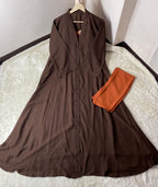 Elegant 3-Piece Contrast Button-Down Abaya Set with Hijab – Coffee & Nude