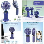Portable Rechargeable Desk Fan with LED Digital Display | 5-Speed Wind, 90° Adjustable Mini Fan for Office, Travel & Home