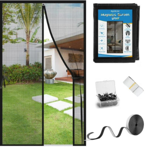 Magnetic screen door with accessories on a white background