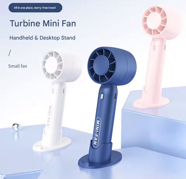 Portable Turbo Mini Fan with Desktop Stand – 3-Speed USB Rechargeable