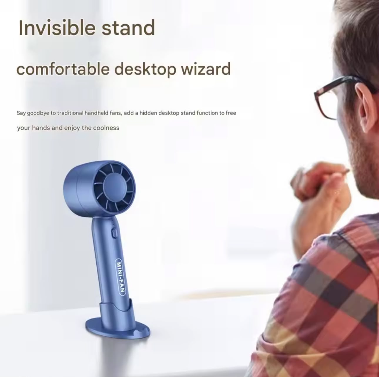 Portable Turbo Mini Fan with Desktop Stand – 3-Speed USB Rechargeable