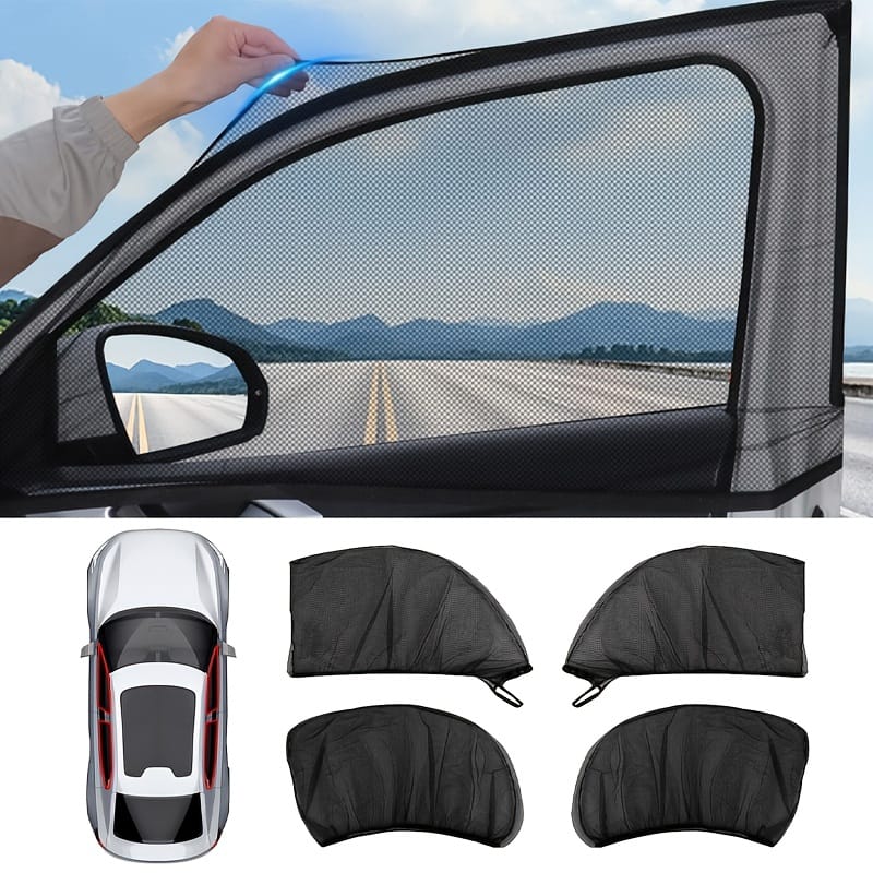 Premium Car Window Sunshade Cover Set (4-Piece) – UV Protection Mesh