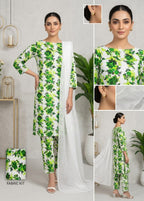 Azadi Collection Unstitched Polo Cotton Multi-Green Floral Printed Suit