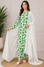 Independence Day Special Unstitched Green Rose Printed Polo Cotton Suit