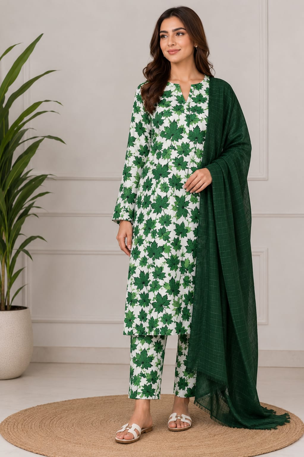 Azadi Collection Unstitched Polo Cotton All-Over Maple Leaf Print Suit