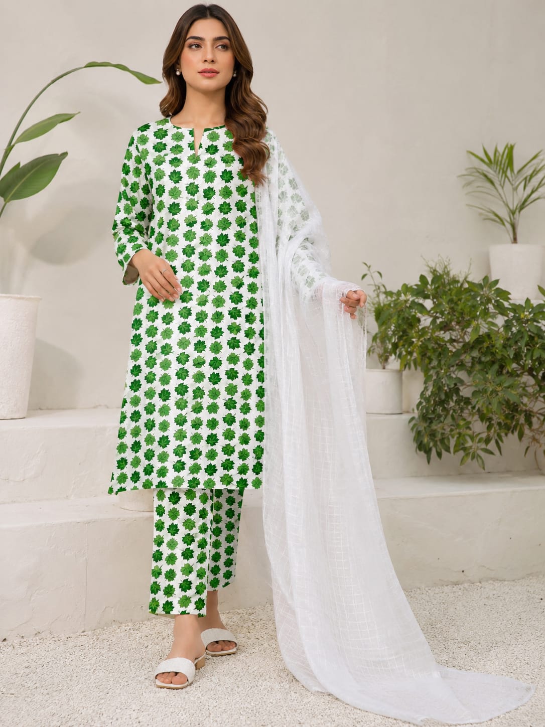 Azadi Collection Unstitched Polo Cotton Miniature Leaf All-Over Printed Suit