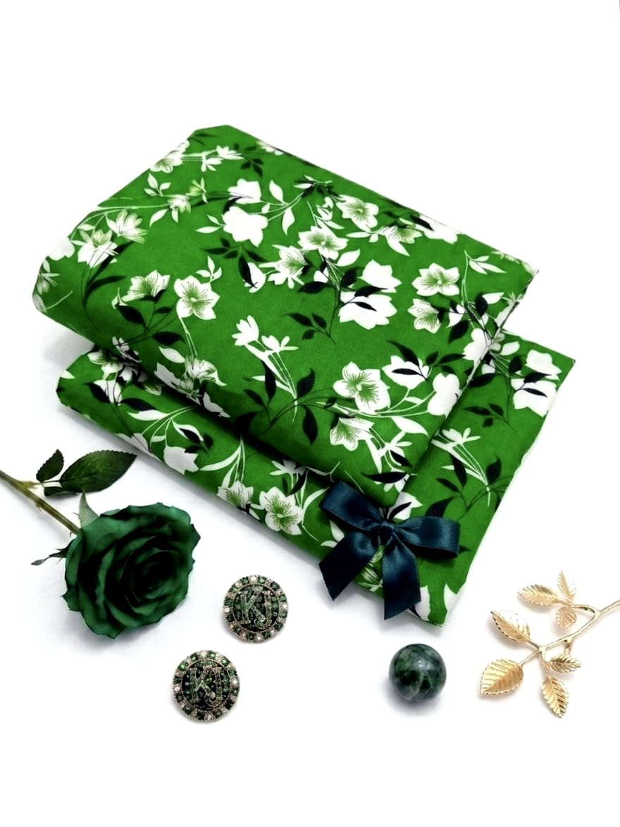 Azadi Collection Unstitched Polo Cotton All-Over Floral Printed Green Suit
