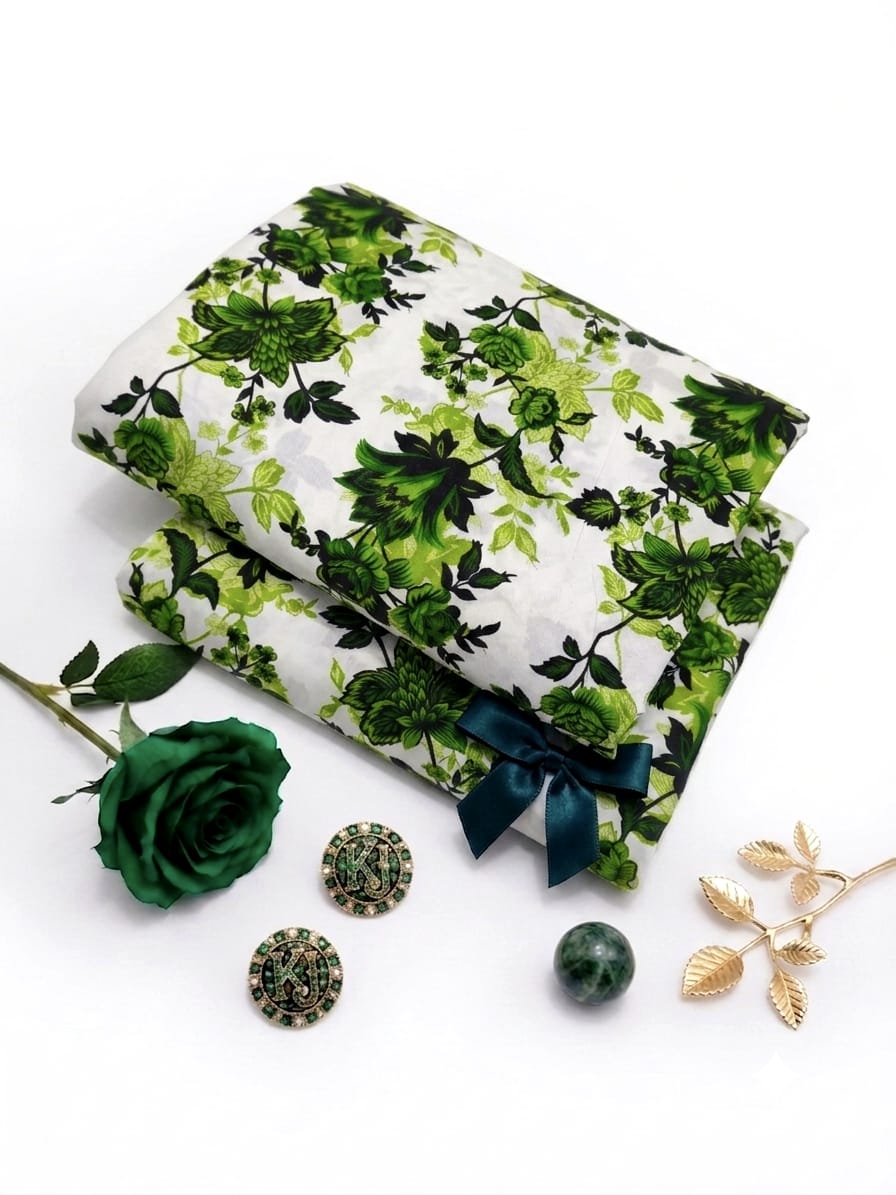 Azadi Collection Unstitched Polo Cotton Multi-Green Floral Printed Suit