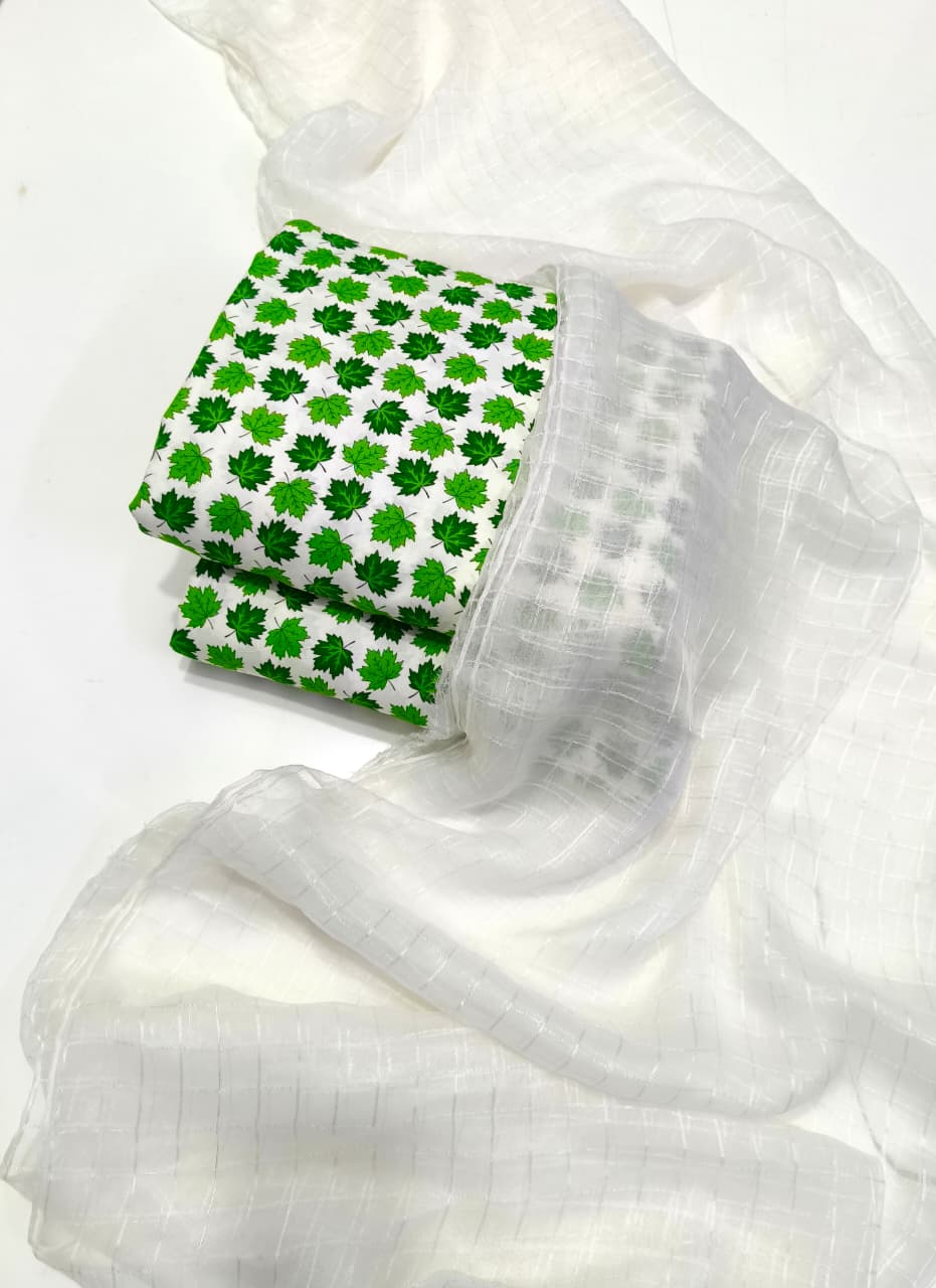 Azadi Collection Unstitched Polo Cotton Miniature Leaf All-Over Printed Suit
