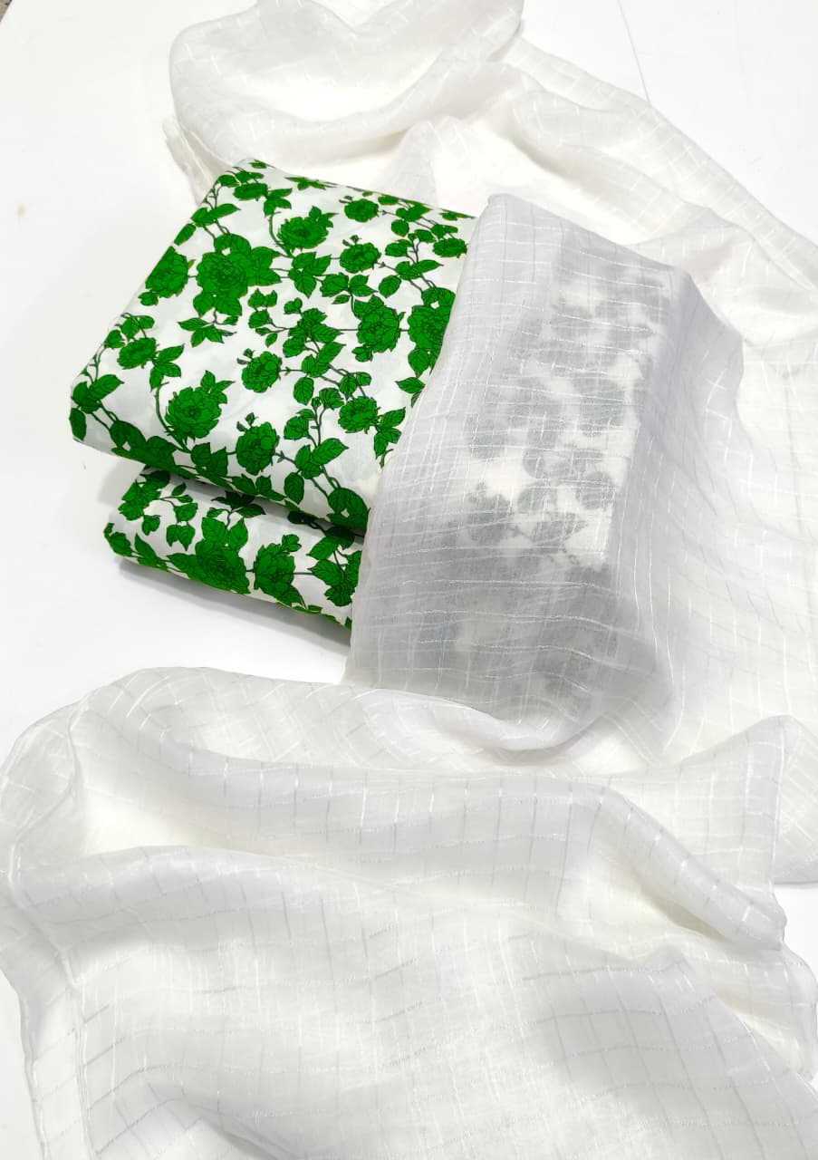 Independence Day Special Unstitched Green Rose Printed Polo Cotton Suit