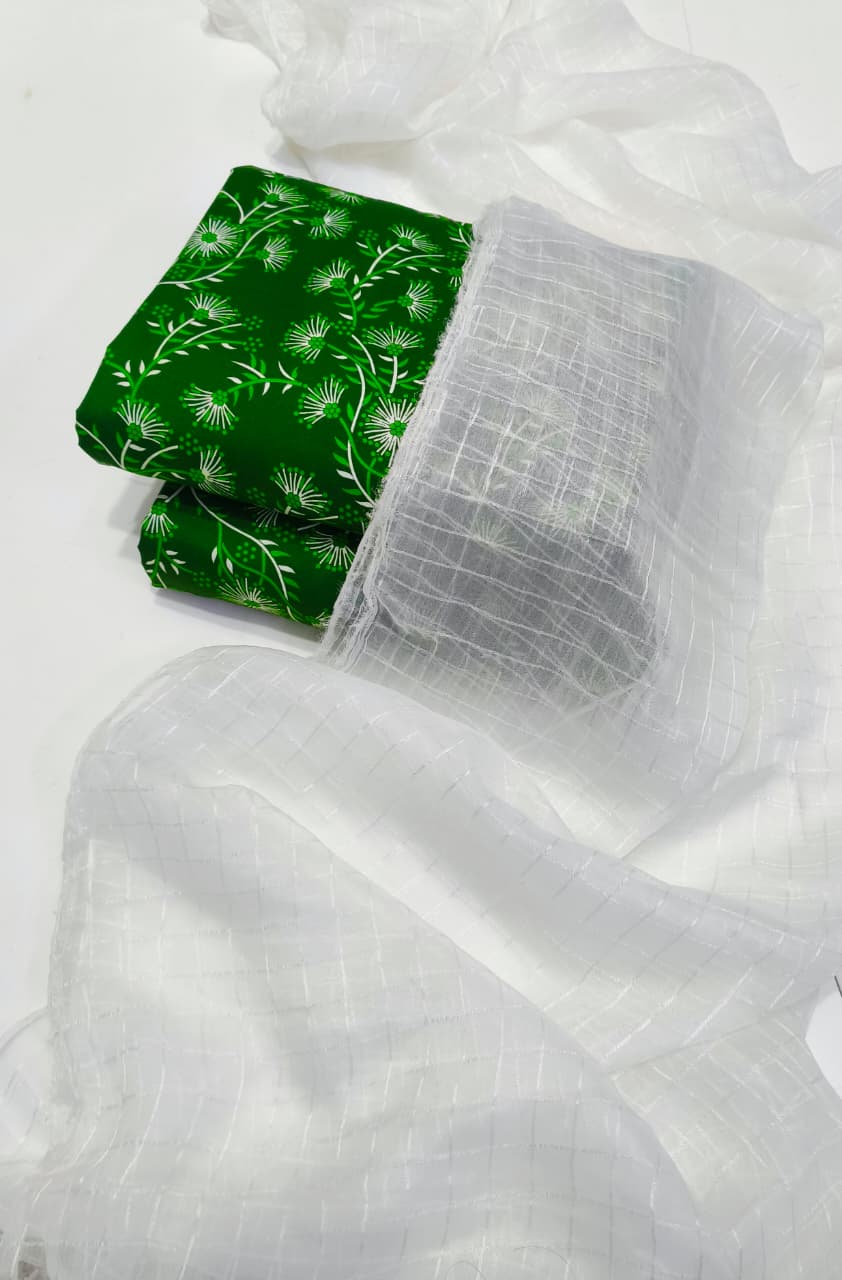 Azadi Collection Unstitched Polo Cotton All-Over Printed Green Suit