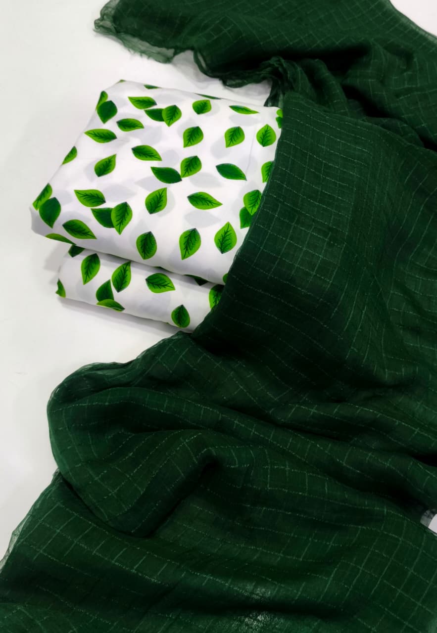 14 August Independence Day Premium Unstitched All-Over Green Leaf Printed Suit made