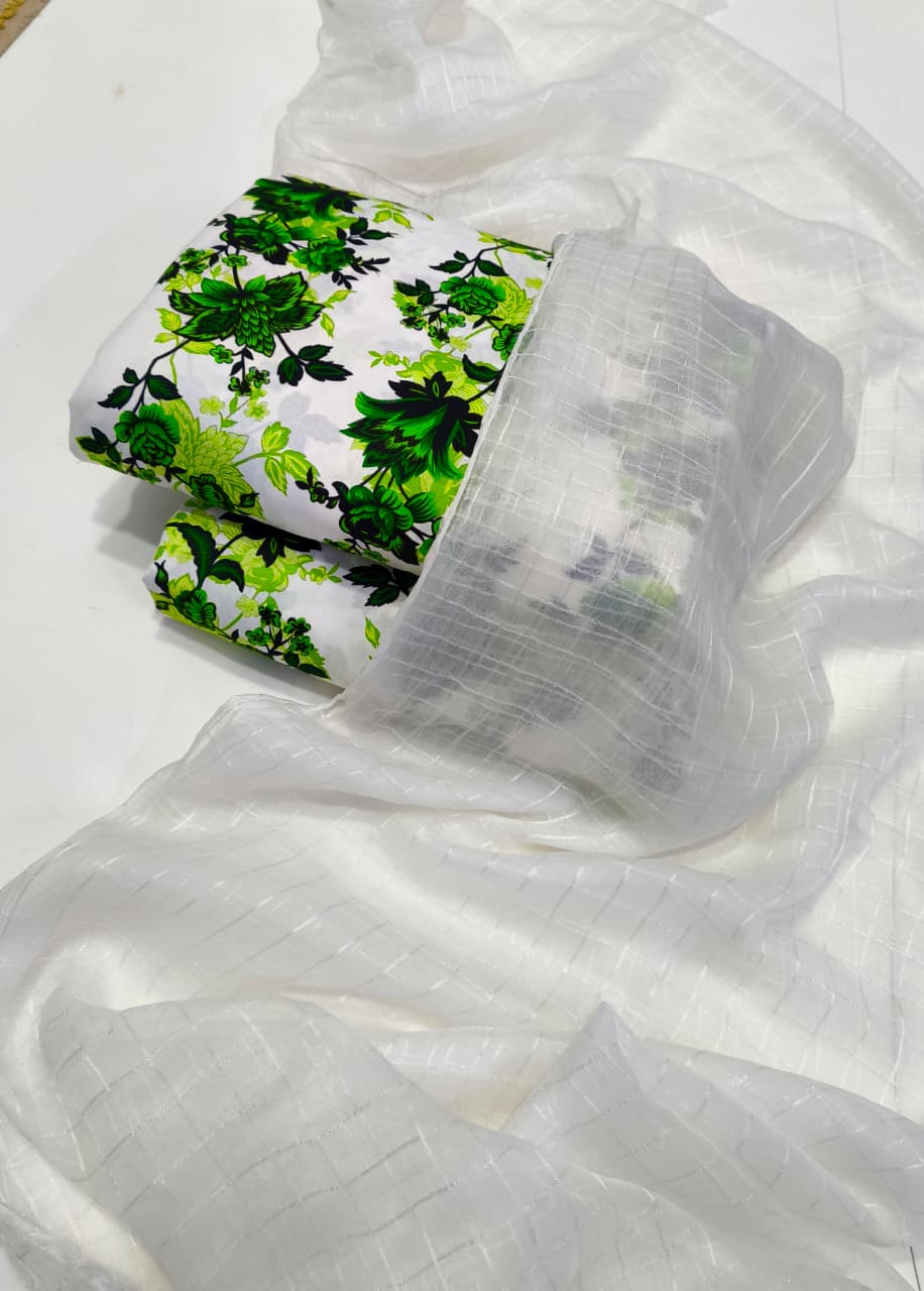 Azadi Collection Unstitched Polo Cotton Multi-Green Floral Printed Suit