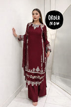 Elegant Embroidered Chiffon Ready to Wear 3-Piece Suit with Silk Flapper