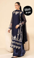 Elegant Embroidered Chiffon Ready to Wear 3-Piece Suit with Silk Flapper