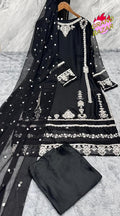 Elegant Embroidered Chiffon Ready to Wear 3-Piece Suit with Silk Flapper