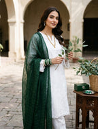Azadi Edition 3-Piece Embroidered Chicken Kari Cotton Suit with Check Dupatta