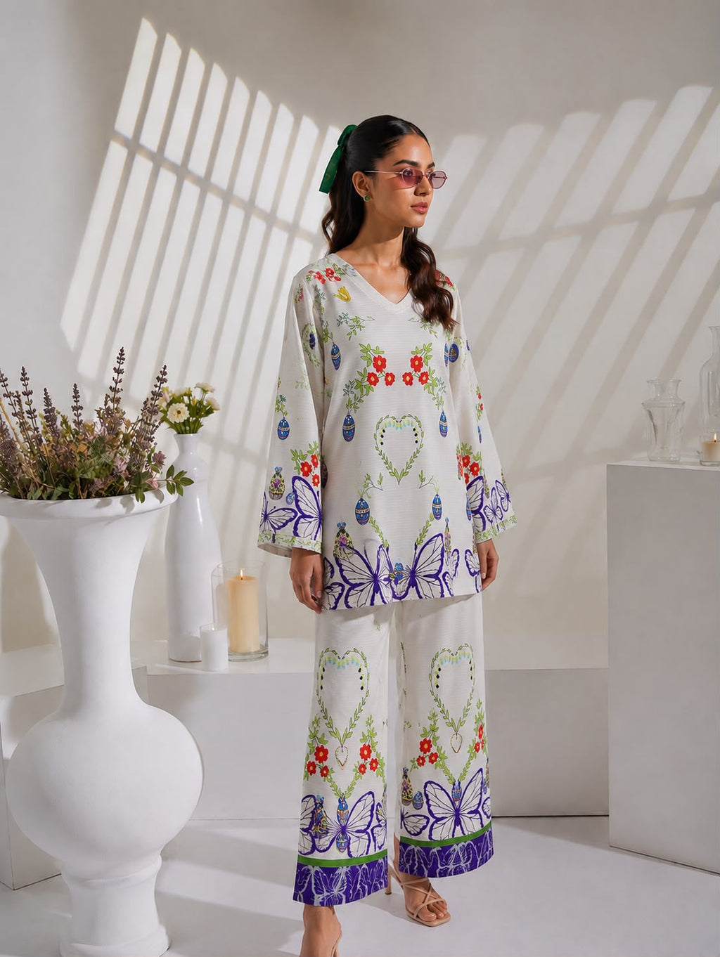 New Arrival | Ready to Wear | Whimsical Garden Digital Printed Doria Lawn Co-Ord Set - 2 Piece