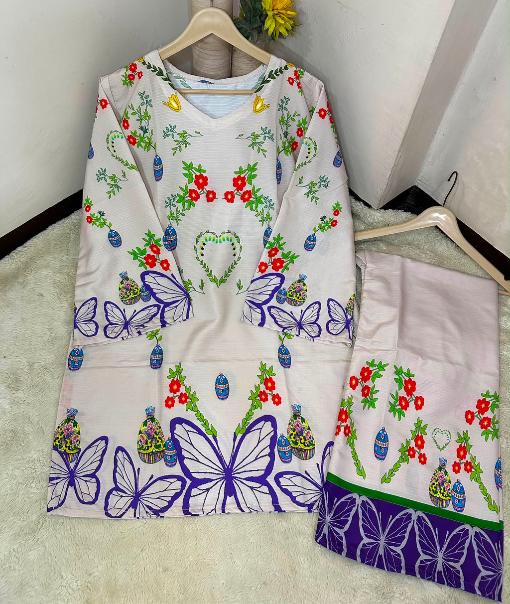 New Arrival | Ready to Wear | Whimsical Garden Digital Printed Doria Lawn Co-Ord Set - 2 Piece