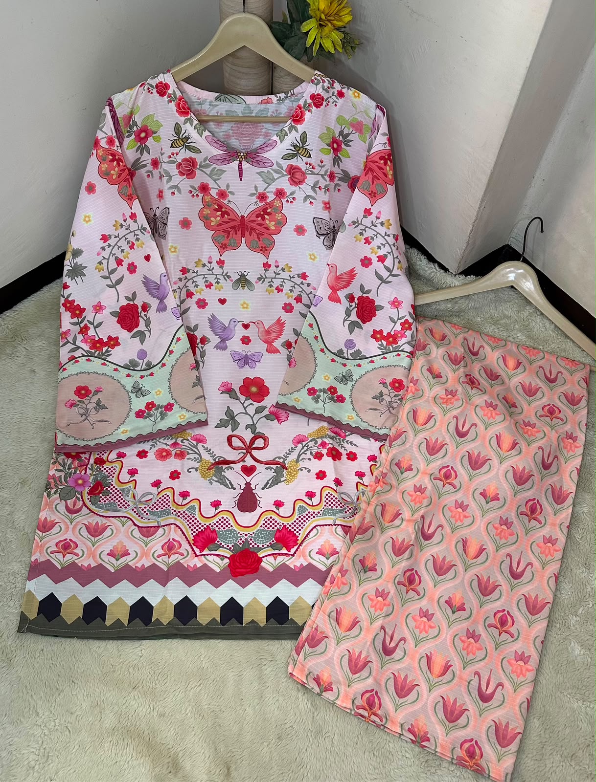 New Arrival | Ready to Wear | Blossom Pink Digital Printed Doria Lawn Co-Ord Set