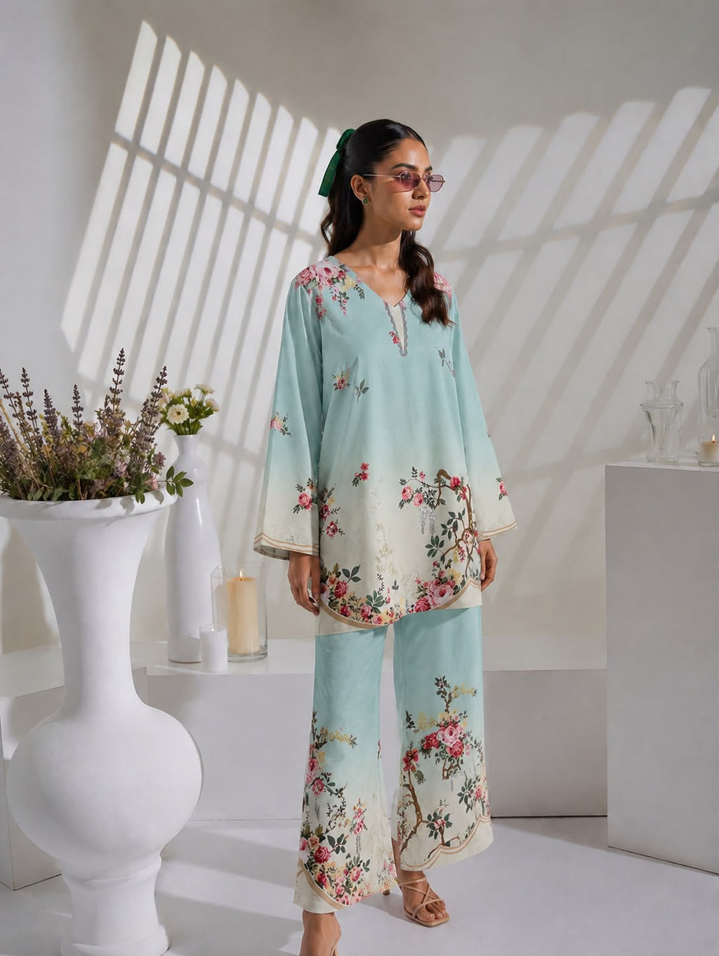 Ready to Wear  Floral Digital Printed Doria Lawn Co-Ord Set