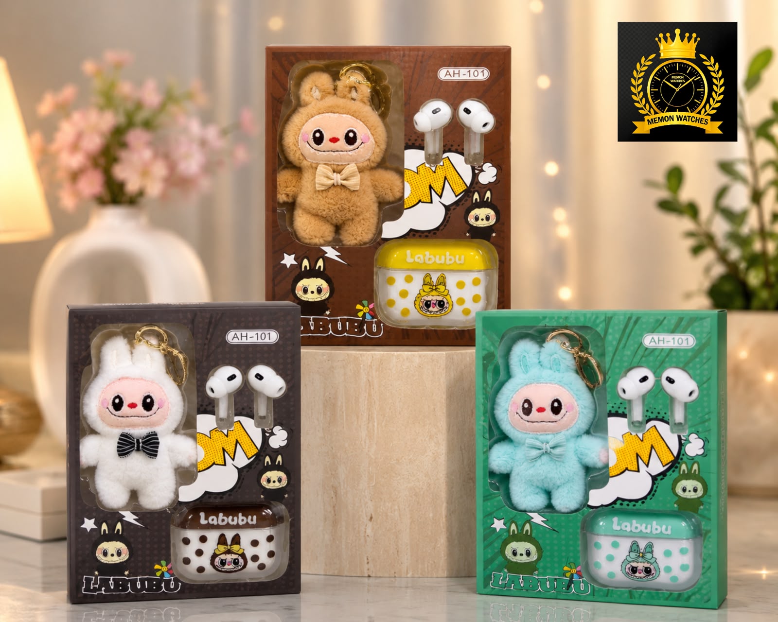 Labubu Theme Wireless Airbuds With Cute Plush Keychain 3-in-1 Gift Set – Complete Box Gift Set