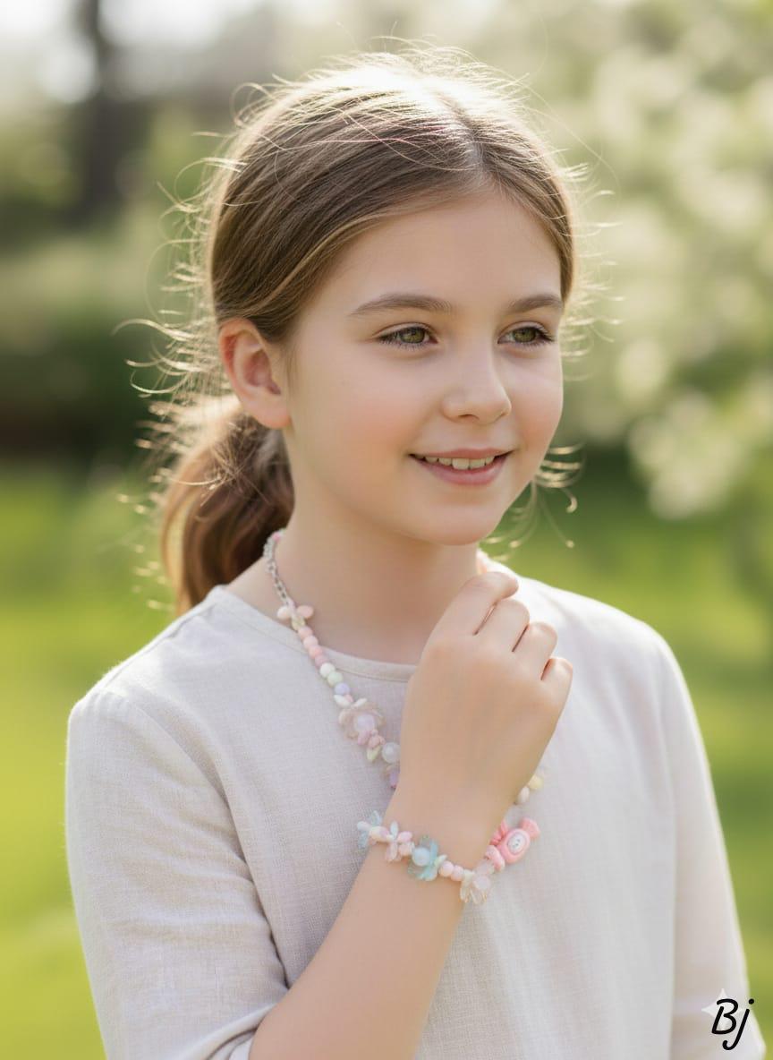 Pack of 2 Cute Pastel Floral Beads Necklace & Bracelet Jewelry Set for Girls – Grand Bazar
