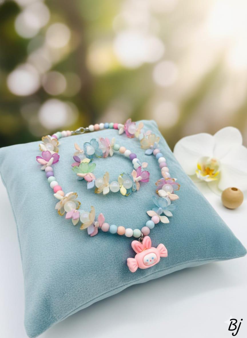 Pack of 2 Cute Pastel Floral Beads Necklace & Bracelet Jewelry Set for Girls – Grand Bazar