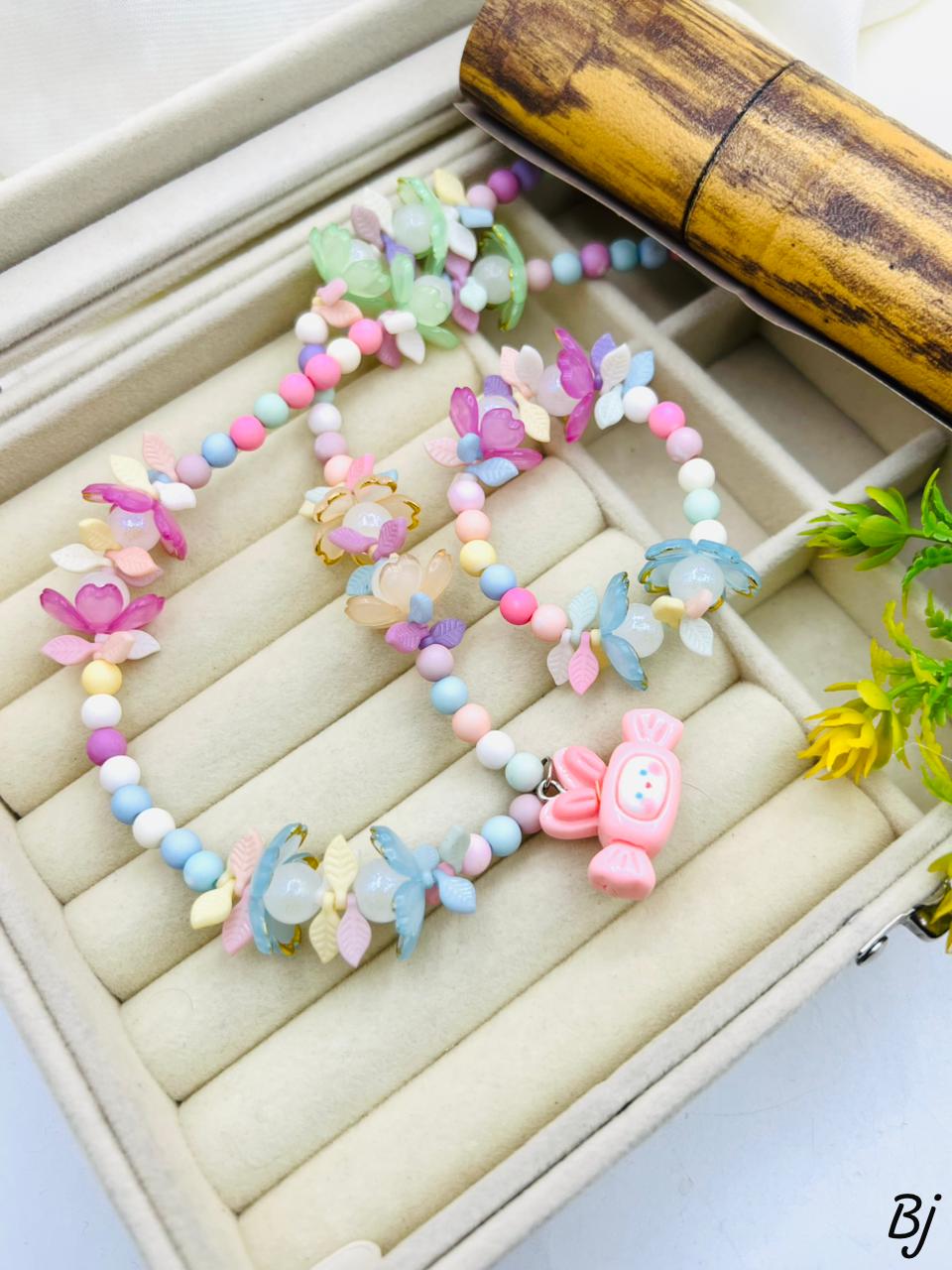 Pack of 2 Cute Pastel Floral Beads Necklace & Bracelet Jewelry Set for Girls – Grand Bazar