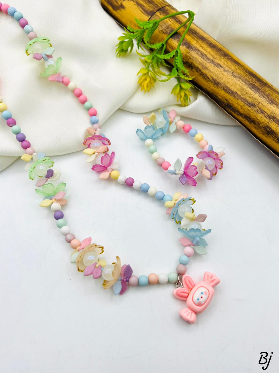 Pack of 2 Cute Pastel Floral Beads Necklace & Bracelet Jewelry Set for Girls – Grand Bazar