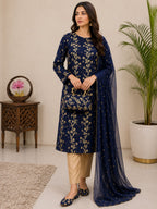 5-Piece Embroidered Chiffon Suit in Navy Blue with Matching Khussa & Clutch – Grand Bazar