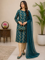 5-Piece Embroidered Chiffon Suit in Dark Teal with Matching Khussa & Clutch – Grand Bazar