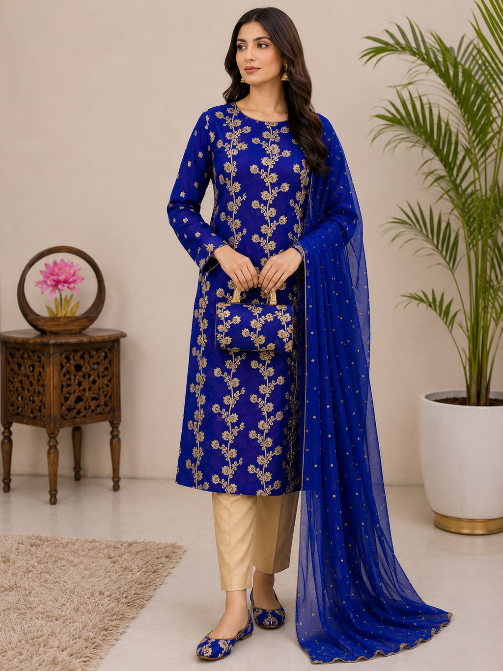 5-Piece Premium Embroidered Festive Suit with Matching Khussa & Clutch – Grand Bazar