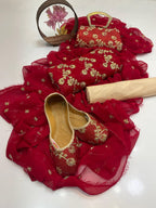 5-Piece Embroidered Crinkle Chiffon Suit with Matching Khussa & Clutch